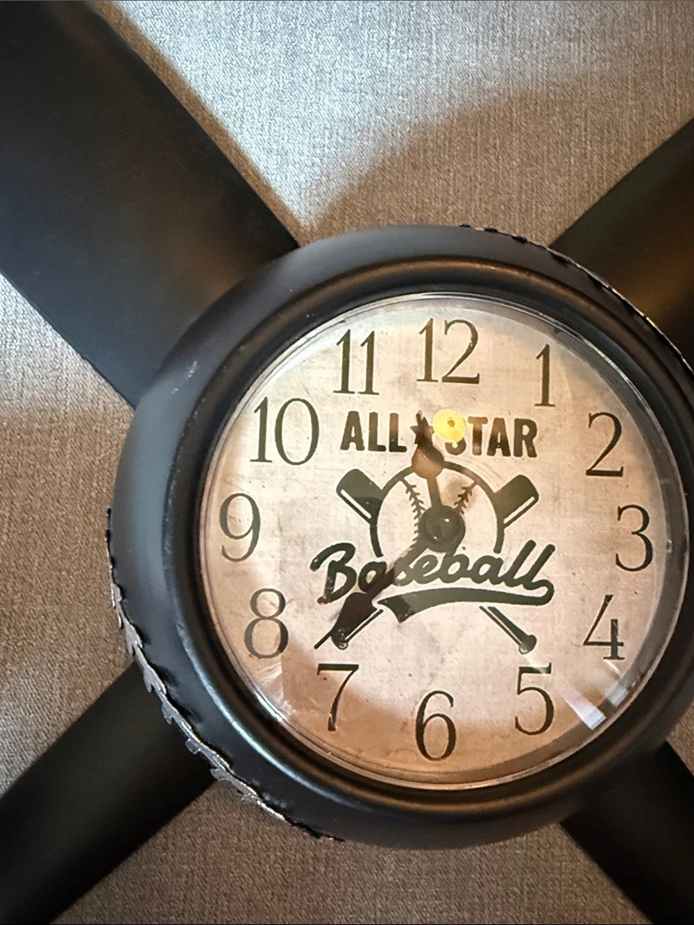 Baseball Black Wall Clock with Crossed Bats